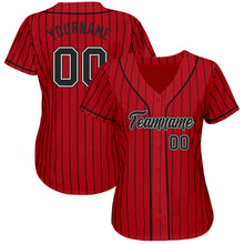 Laden Sie das Bild in den Galerie-Viewer, Custom Red Black Pinstripe Black-White Authentic Baseball Jersey
