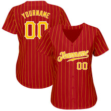 Load image into Gallery viewer, Custom Red Gold Pinstripe Gold-White Authentic Baseball Jersey
