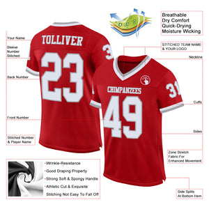 Custom Red White-Gray Mesh Authentic Throwback Football Jersey