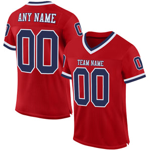 Custom Red Navy-White Mesh Authentic Throwback Football Jersey