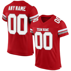 Custom Red White-Gray Mesh Authentic Football Jersey