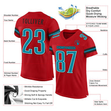 Laden Sie das Bild in den Galerie-Viewer, Custom Red Teal-Black Mesh Authentic Football Jersey
