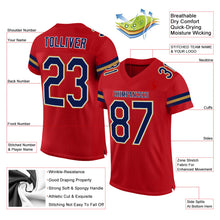 Laden Sie das Bild in den Galerie-Viewer, Custom Red Navy-Old Gold Mesh Authentic Football Jersey
