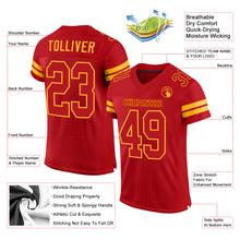 Load image into Gallery viewer, Custom Red Red-Gold Mesh Authentic Football Jersey
