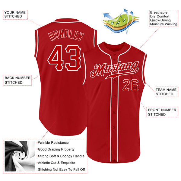 Cheap Custom Red Red-White Authentic Sleeveless Baseball Jersey