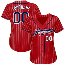 Laden Sie das Bild in den Galerie-Viewer, Custom Red White Pinstripe Navy-White Authentic Baseball Jersey
