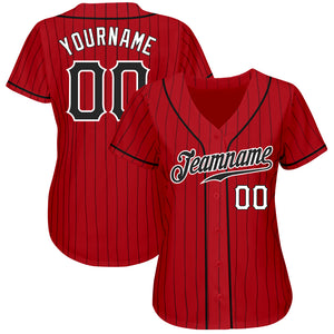 Custom Red Black Pinstripe Black-White Authentic Baseball Jersey