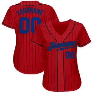 Custom Red Black Pinstripe Royal-Black Authentic Baseball Jersey