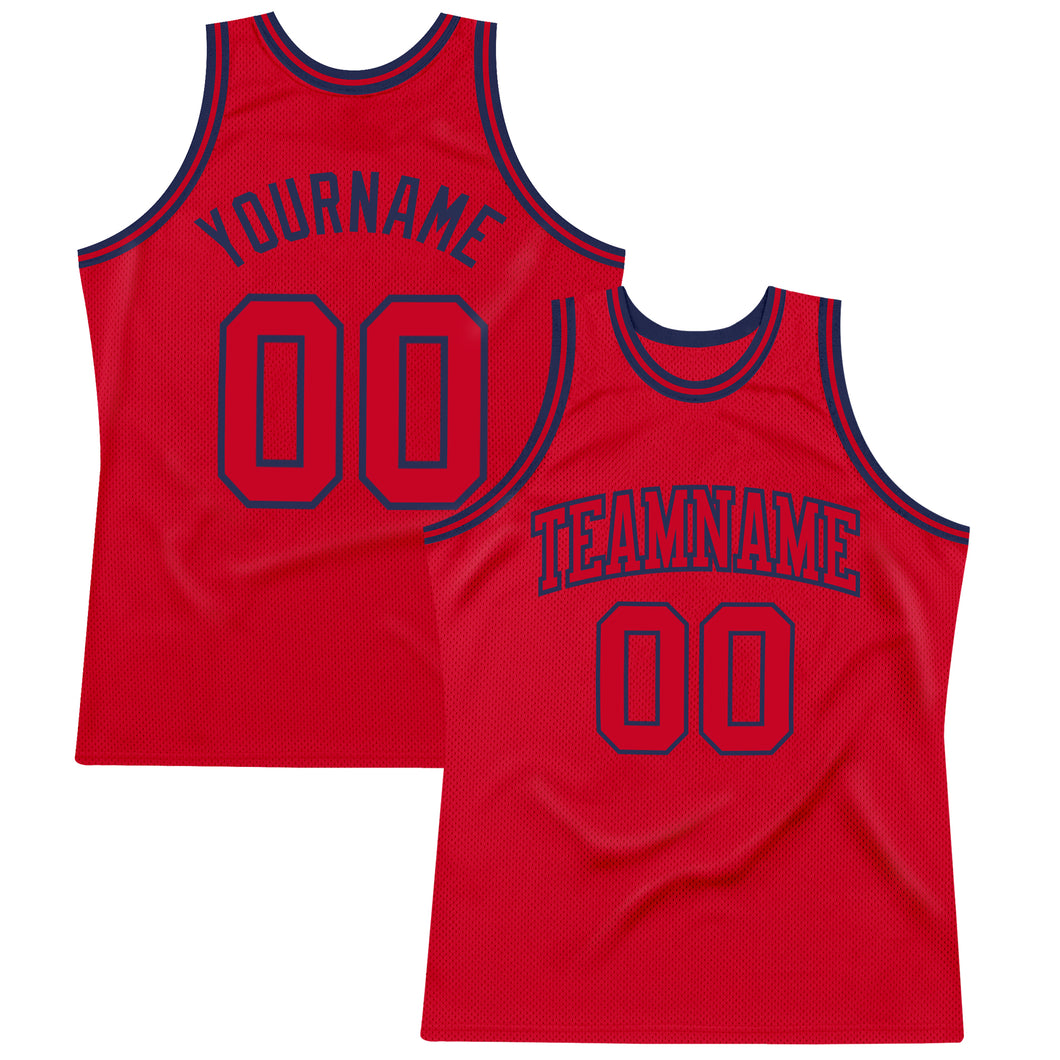 Custom Red Red-Navy Authentic Throwback Basketball Jersey