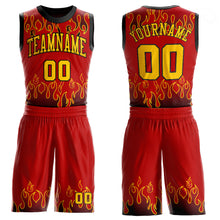 Laden Sie das Bild in den Galerie-Viewer, Custom Red Gold-Black Flame Round Neck Sublimation Basketball Suit Jersey
