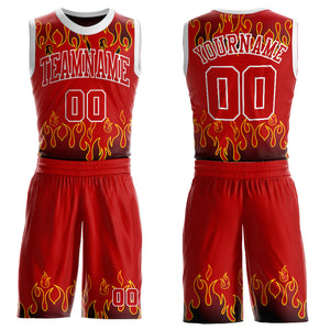 Custom Red Red-Black Flame Round Neck Sublimation Basketball Suit Jersey