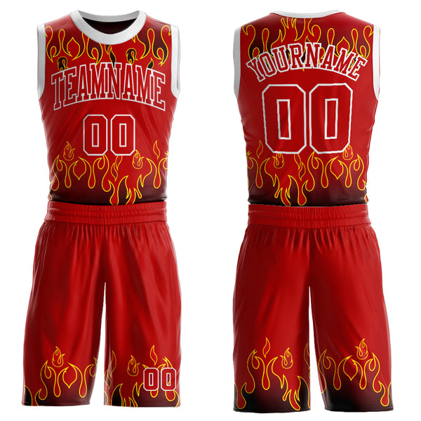 Cheap Custom Red Red-Black Flame Round Neck Sublimation Basketball Suit  Jersey Free Shipping – CustomJerseysPro