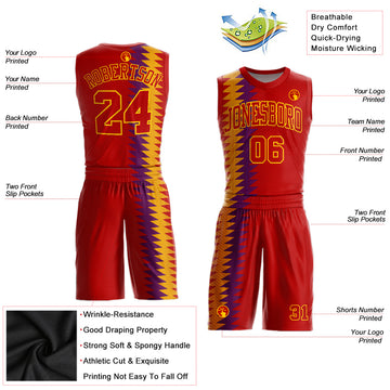 Custom Red Red-Gold Round Neck Sublimation Basketball Suit Jersey