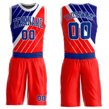 Laden Sie das Bild in den Galerie-Viewer, Custom Red Royal-White Round Neck Sublimation Basketball Suit Jersey
