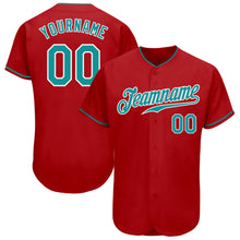 Load image into Gallery viewer, Custom Red Teal-White Authentic Baseball Jersey
