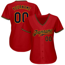 Load image into Gallery viewer, Custom Red Navy-Gold Authentic Baseball Jersey
