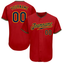 Load image into Gallery viewer, Custom Red Navy-Gold Authentic Baseball Jersey
