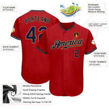Load image into Gallery viewer, Custom Red Navy-Old Gold Authentic Baseball Jersey
