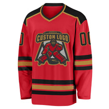 Load image into Gallery viewer, Custom Red Black-Old Gold Hockey Jersey
