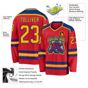 Custom Red Gold-Royal Hockey Jersey