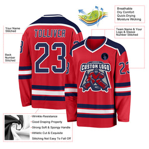 Custom Red Navy-White Hockey Jersey