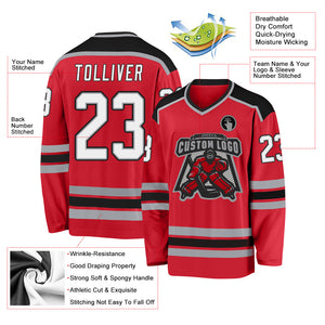 Custom Red White-Black Hockey Jersey