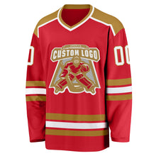 Laden Sie das Bild in den Galerie-Viewer, Custom Red White-Old Gold Hockey Jersey
