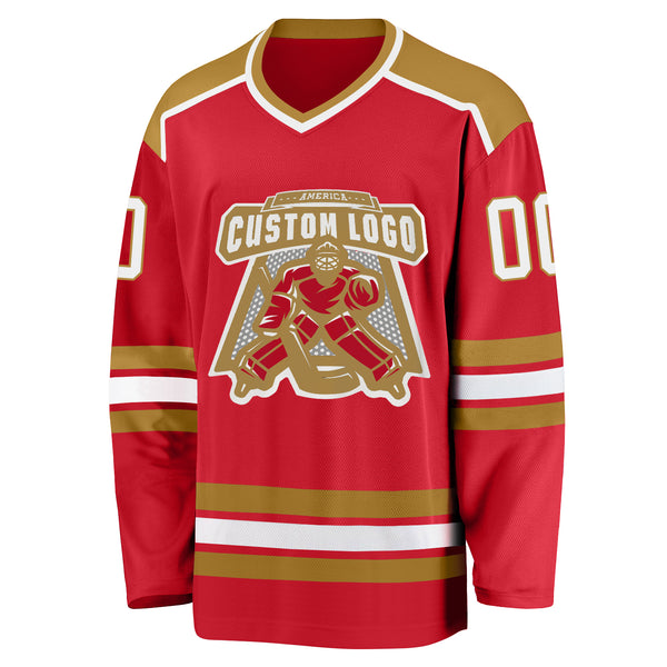 Cheap Custom Red Gold-White Hockey Jersey Free Shipping – CustomJerseysPro