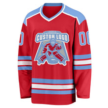 Laden Sie das Bild in den Galerie-Viewer, Custom Red Light Blue-White Hockey Jersey
