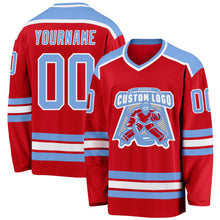 Laden Sie das Bild in den Galerie-Viewer, Custom Red Light Blue-White Hockey Jersey
