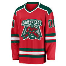 Load image into Gallery viewer, Custom Red Green-White Hockey Jersey
