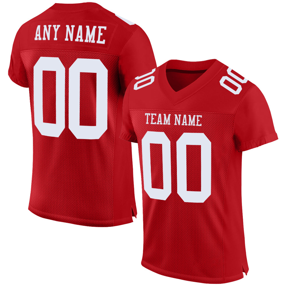 Custom Red White Mesh Authentic Football Jersey