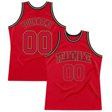 Load image into Gallery viewer, Custom Red Red Black-Old Gold Authentic Throwback Basketball Jersey
