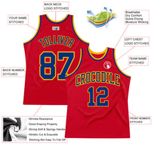Load image into Gallery viewer, Custom Red Royal-Gold Authentic Throwback Basketball Jersey
