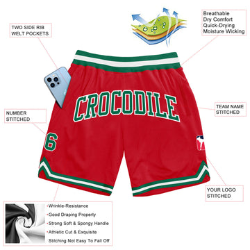 Custom Red Kelly Green-White Authentic Throwback Basketball Shorts