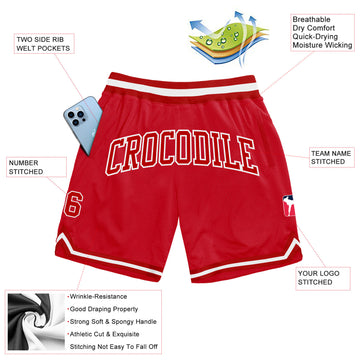 Custom Red Red-White Authentic Throwback Basketball Shorts