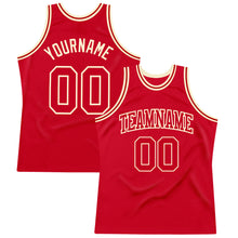 Laden Sie das Bild in den Galerie-Viewer, Custom Red Red-Cream Authentic Throwback Basketball Jersey
