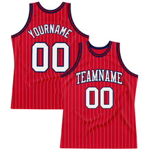 Загрузить изображение в средство просмотра галереи, Custom Red White Pinstripe White-Navy Authentic Basketball Jersey
