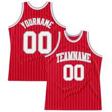 Laden Sie das Bild in den Galerie-Viewer, Custom Red White Pinstripe White-Gray Authentic Basketball Jersey
