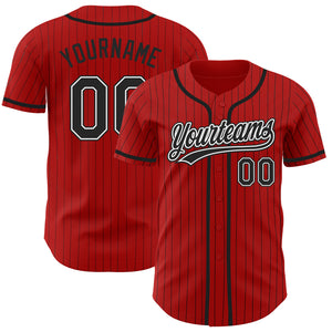 Custom Red Black Pinstripe Black-White Authentic Baseball Jersey