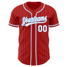 Laden Sie das Bild in den Galerie-Viewer, Custom Red White Pinstripe White-Light Blue Authentic Baseball Jersey
