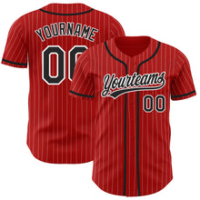 Load image into Gallery viewer, Custom Red White Pinstripe Black Authentic Baseball Jersey
