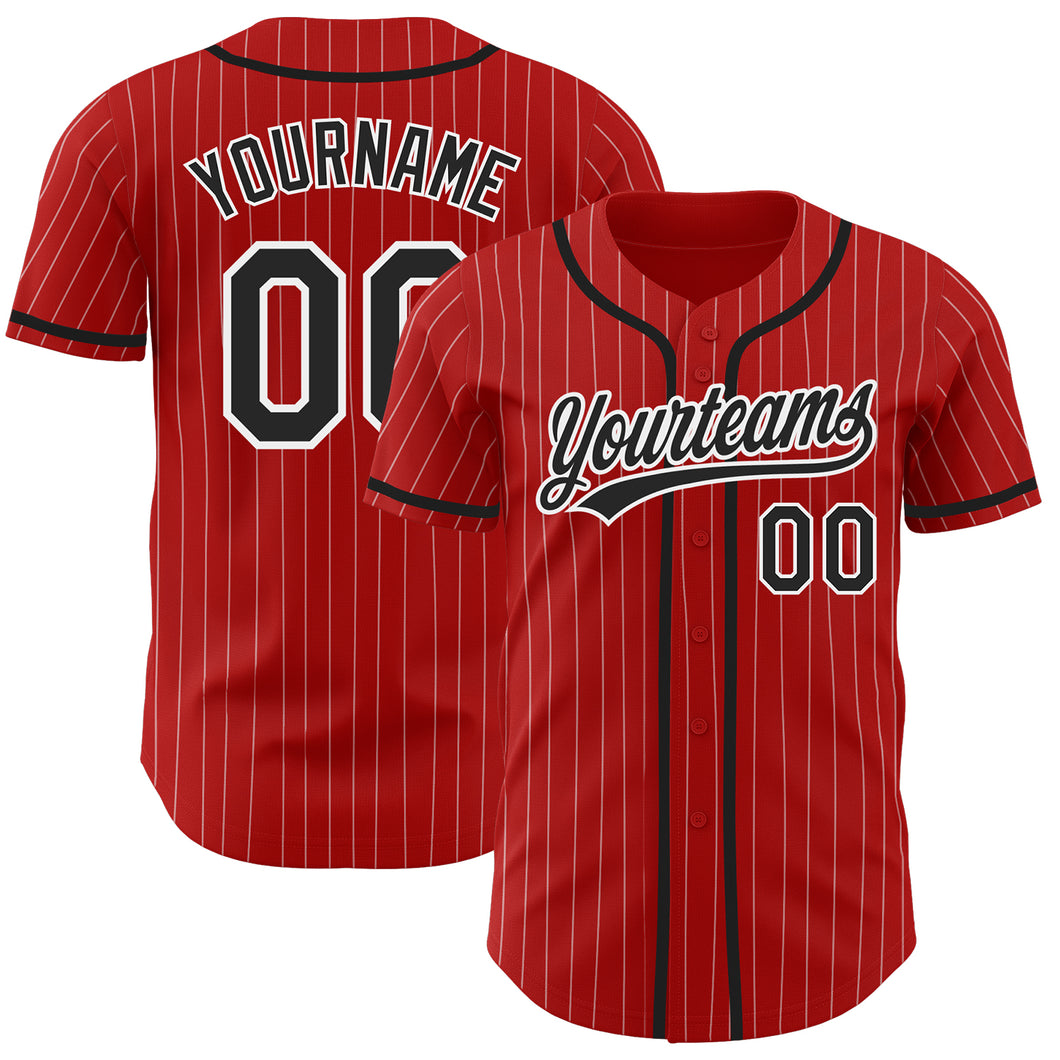 Custom Red White Pinstripe Black Authentic Baseball Jersey