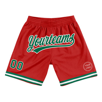 Custom Red Kelly Green-White Authentic Throwback Basketball Shorts