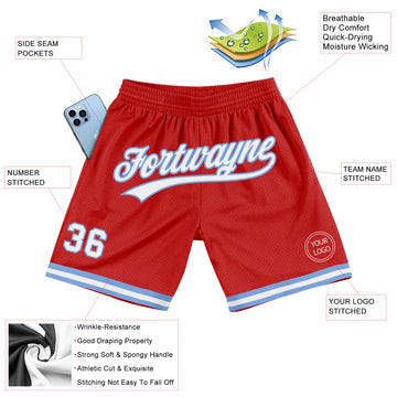 Custom Red White-Light Blue Authentic Throwback Basketball Shorts