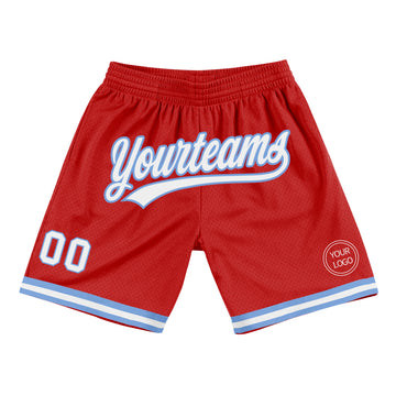 Custom Red White-Light Blue Authentic Throwback Basketball Shorts