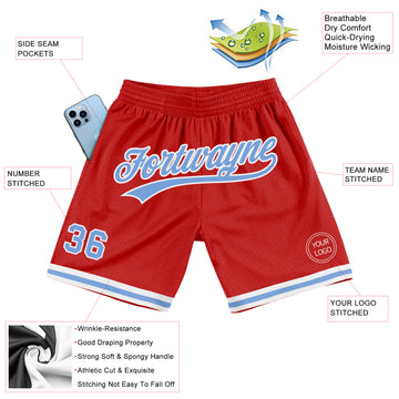 Custom Red Light Blue-White Authentic Throwback Basketball Shorts