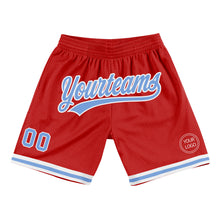 Load image into Gallery viewer, Custom Red Light Blue-White Authentic Throwback Basketball Shorts
