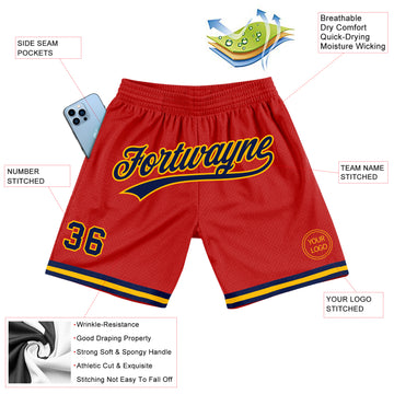 Custom Red Navy-Gold Authentic Throwback Basketball Shorts