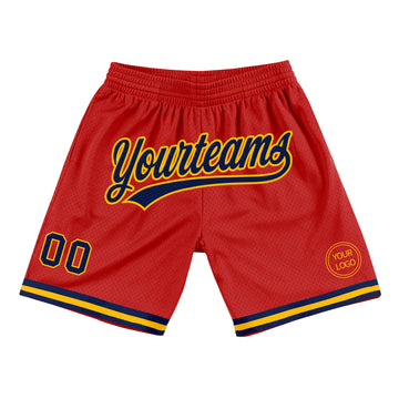 Custom Red Navy-Gold Authentic Throwback Basketball Shorts